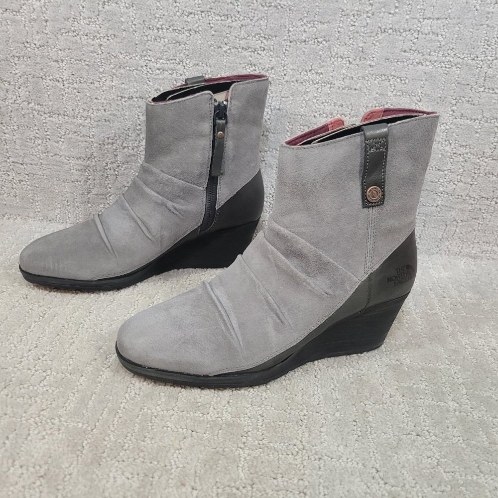 The North Face Womens Size 7 Bridgeton Wedge Zip Gray Waterproof Suede Boots NEW